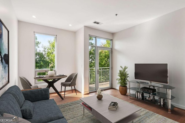 living room with hardwood / wood-style floors