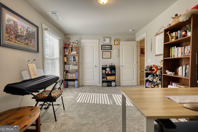 view of carpeted home office
