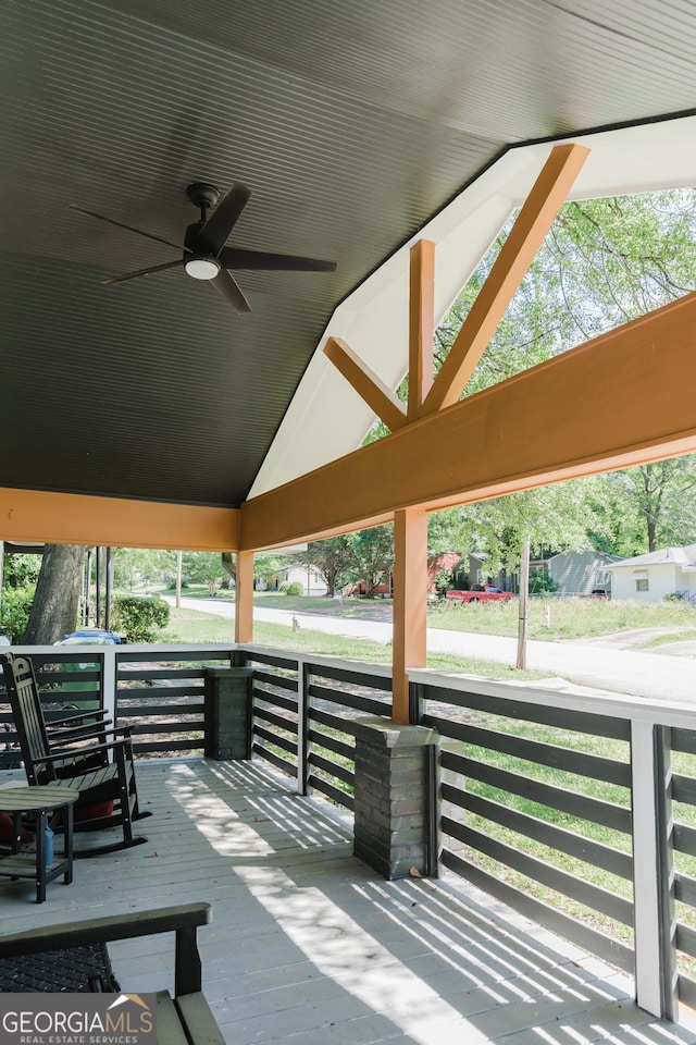 view of patio / terrace featuring ceiling fan and covered porch