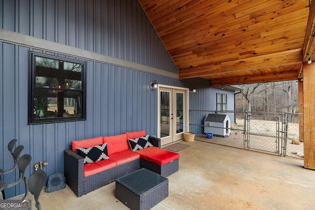 4059 Wildcat Bridge Rd, Royston, GA 30662 - view of patio / terrace with outdoor lounge area, french doors, and a gate