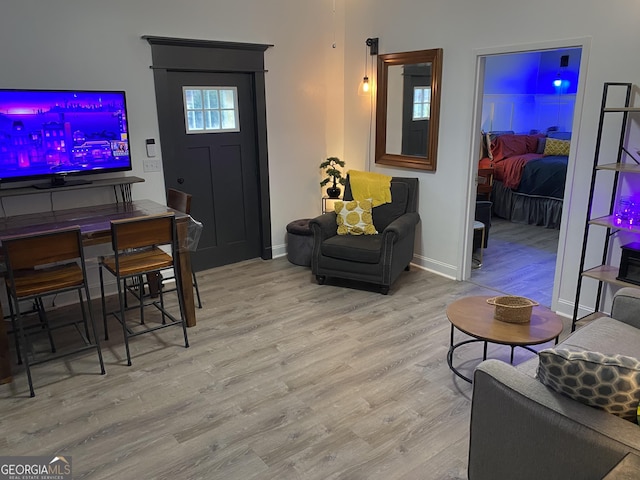 living room with light hardwood / wood-style floors