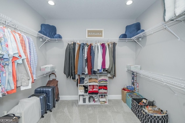 spacious closet featuring carpet flooring