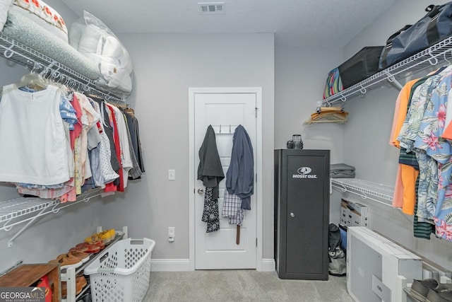 spacious closet with light carpet