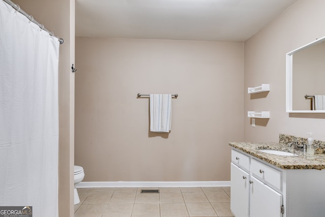 bathroom featuring tile patterned flooring, vanity, and toilet