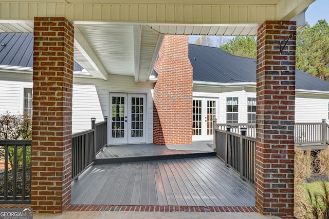 wooden deck with french doors