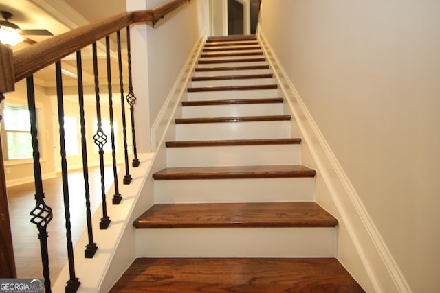 staircase with ceiling fan