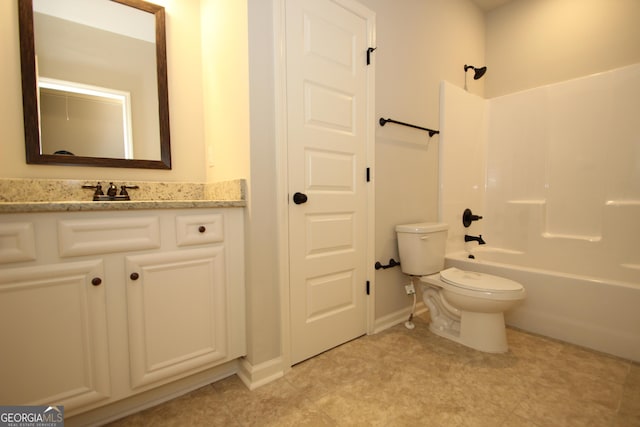 full bathroom featuring vanity, shower / bathtub combination, and toilet