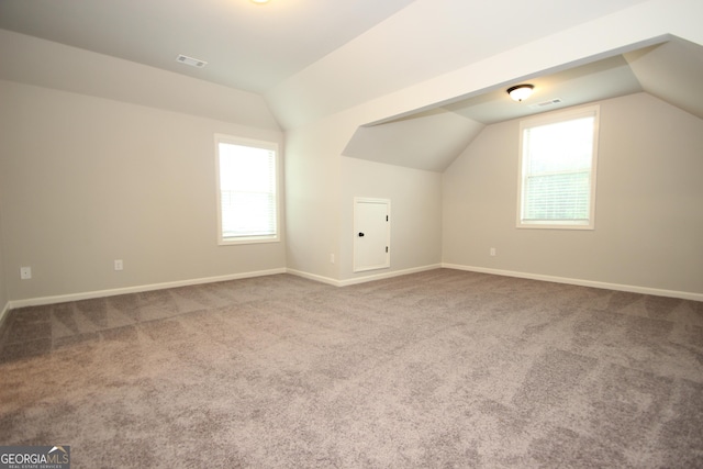 additional living space featuring lofted ceiling, carpet floors, and a wealth of natural light