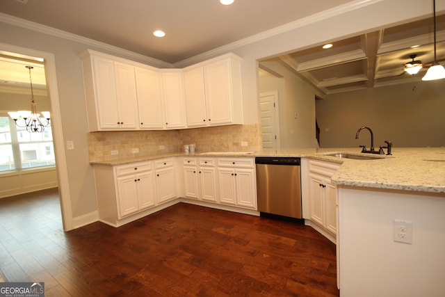 kitchen with sink, white cabinets, and dishwasher