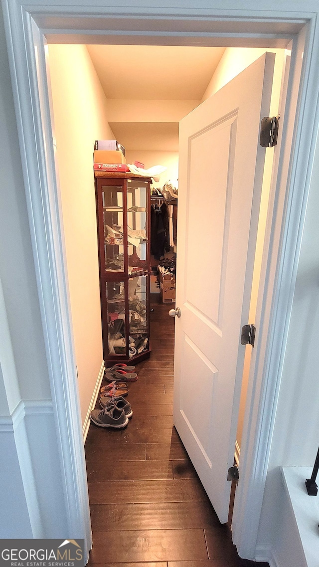 7157 Gladstone, Stonecrest, GA 30038 - corridor with dark wood-style floors and baseboards