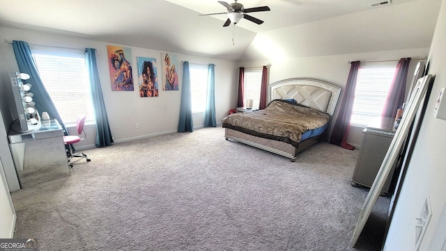 7157 Gladstone, Stonecrest, GA 30038 - bedroom featuring lofted ceiling, ceiling fan, carpet flooring, visible vents, and baseboards