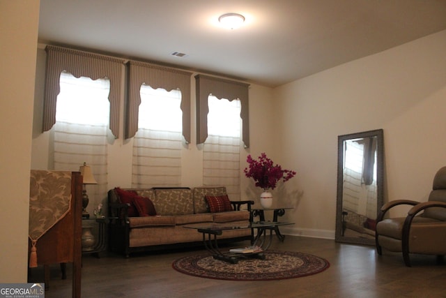 living room featuring dark hardwood / wood-style flooring