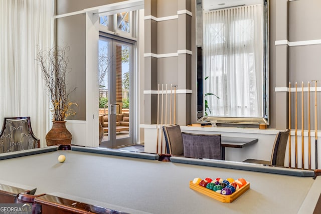 recreation room with billiards and french doors