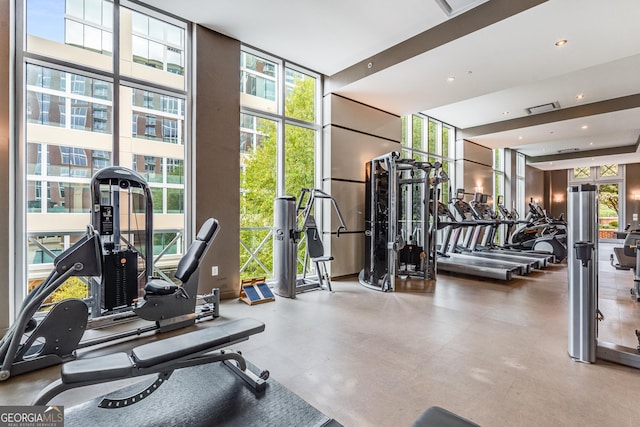 gym featuring a wall of windows