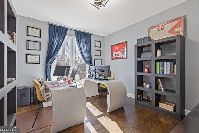 1331 Dayspring Trce, Lawrenceville, GA 30045 - home office with dark hardwood / wood-style flooring and built in features