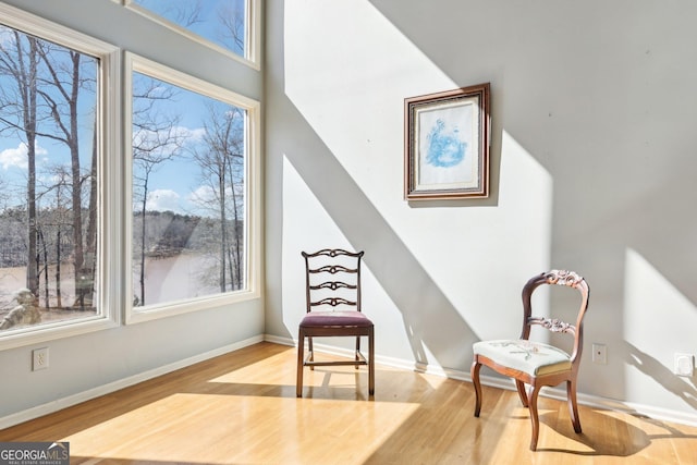 living area with baseboards and light wood-style floors