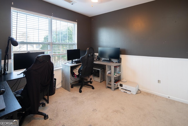 view of carpeted office space