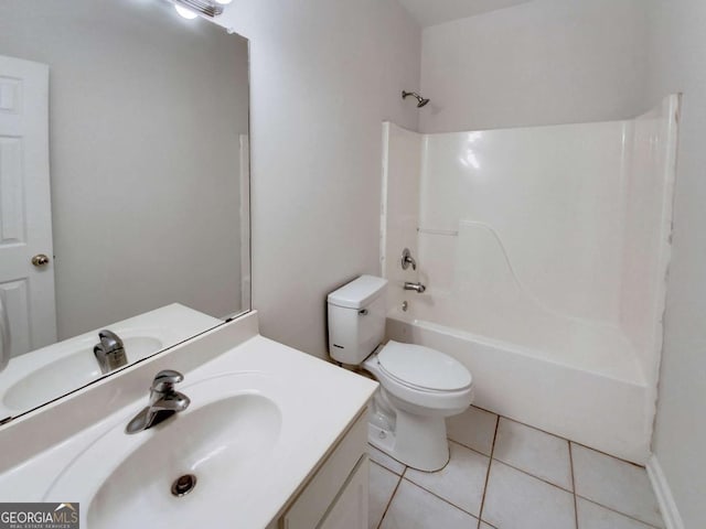 full bathroom with tile patterned floors, toilet, tub / shower combination, and vanity