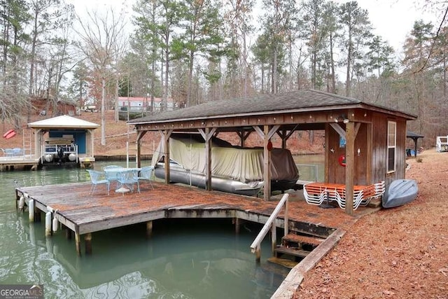 view of dock featuring a water view