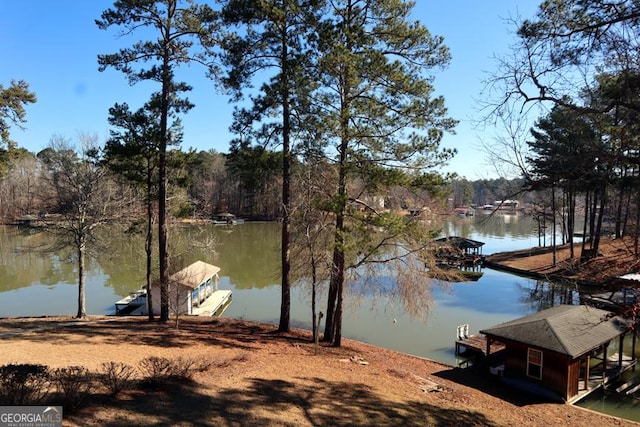 view of dock featuring a water view