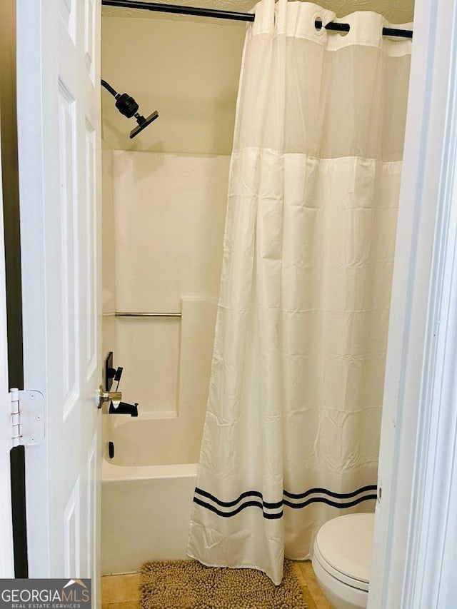 6594 Meadow Green Cir, Peachtree Corners, GA 30092 - full bath with toilet, shower / bath combination with curtain, and tile patterned flooring