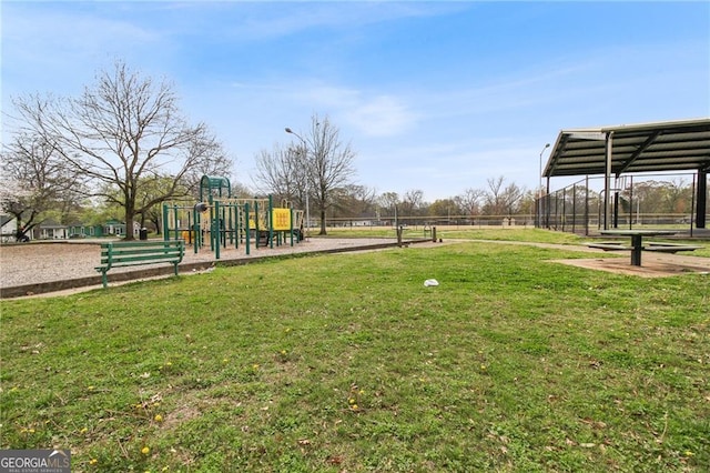 view of play area featuring a yard