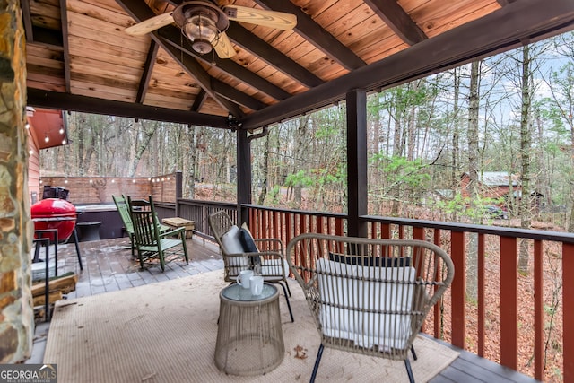 30 Cheyenne Trl, Blue Ridge, GA 30513 - view of patio / terrace featuring a ceiling fan, a hot tub, and a deck