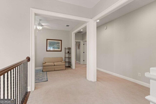interior space with visible vents, baseboards, recessed lighting, and carpet