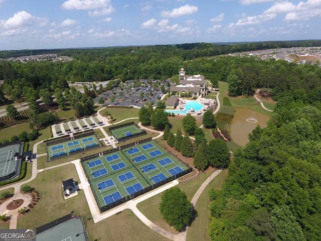 aerial view with a wooded view