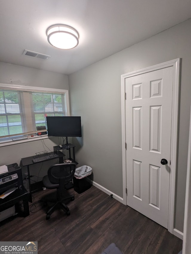 office area featuring dark wood-type flooring