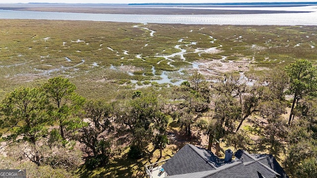 birds eye view of property with a water view and a rural view