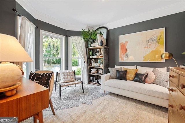 sitting room featuring ornamental molding