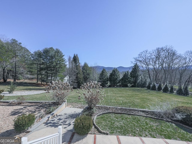 view of yard featuring a mountain view