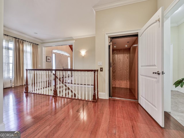 interior space featuring ornamental molding and hardwood / wood-style floors