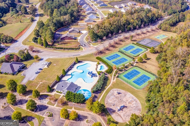 drone / aerial view with a residential view