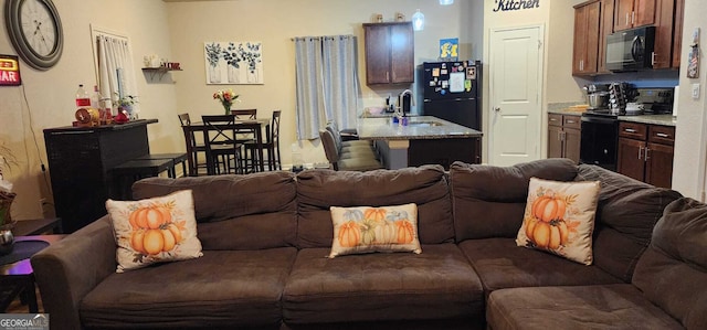 living room with sink