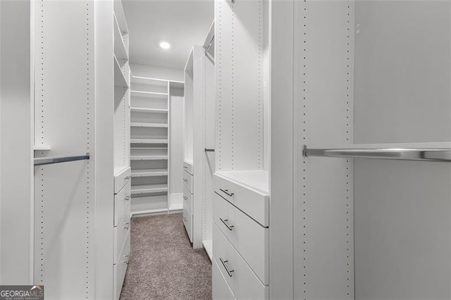 walk in closet with carpet