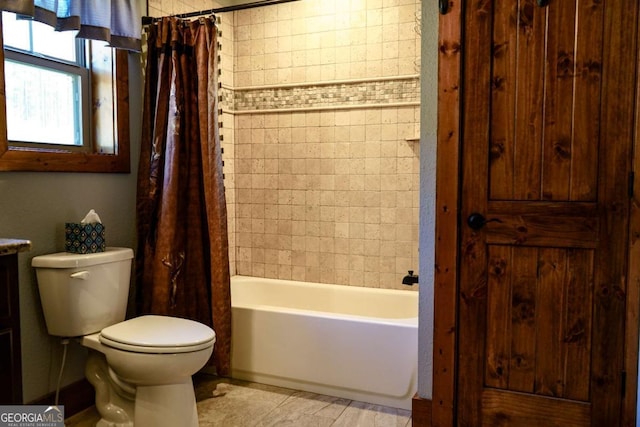 full bathroom with vanity, toilet, and shower / bath combo