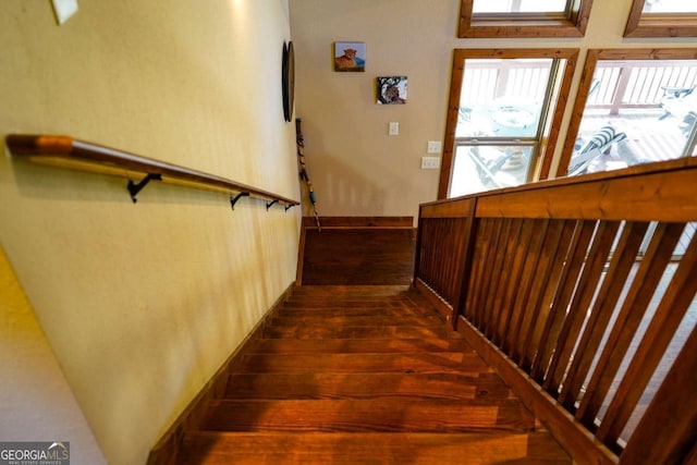 stairs with wood-type flooring