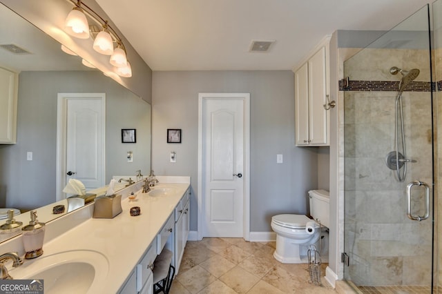 full bath with a stall shower, visible vents, and a sink