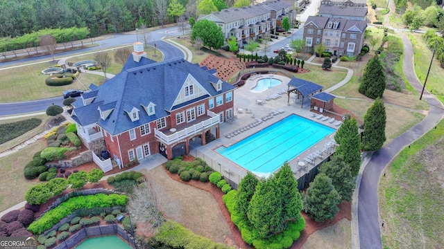 aerial view with a residential view