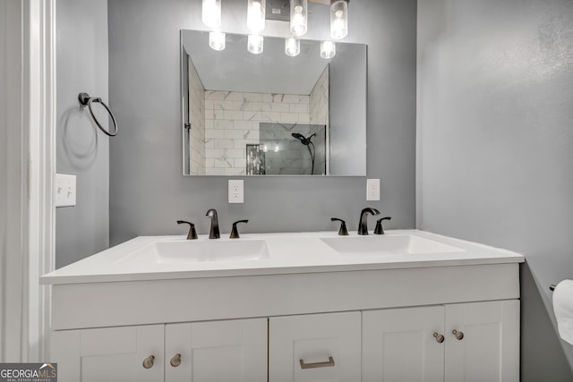 bathroom with vanity and walk in shower