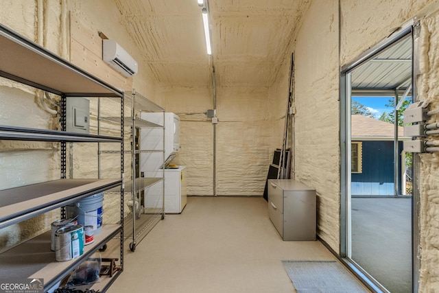 storage area with a wall mounted air conditioner