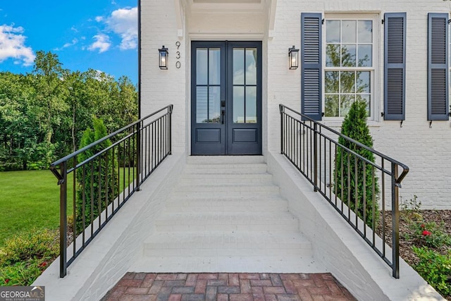 doorway to property featuring french doors