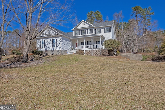 view of front of home with a front lawn and a porch