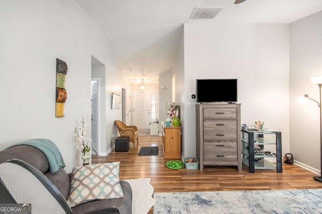 living area featuring hardwood / wood-style flooring