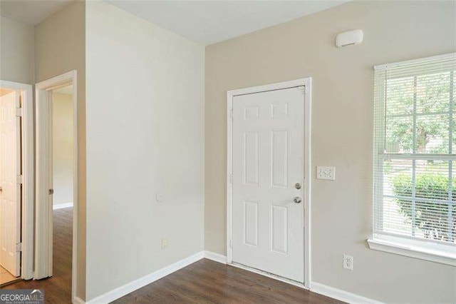 entryway with dark hardwood / wood-style flooring