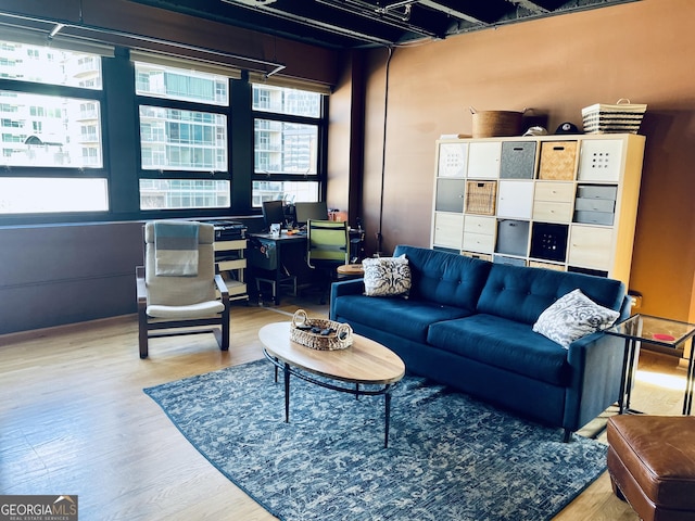 living area with wood finished floors