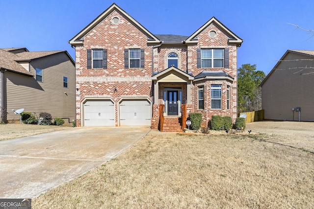 view of front facade featuring a front yard and a garage