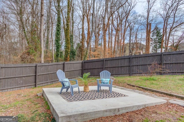 view of yard featuring a patio and a fenced backyard